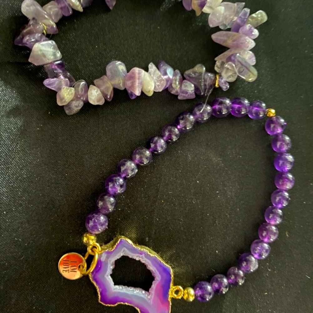 Anthropologie🟣Genuine semi precious Amethyst 2 piece bracelets.